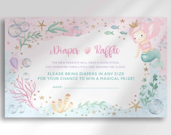 Mermaid Baby Shower Diaper Raffle Ticket Template (Digital Download)