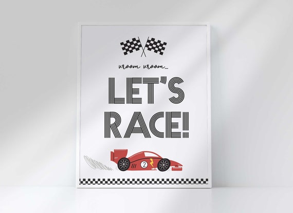 Let's Race Party Sign for Race Car Birthday | Instant Download 8x10 ...