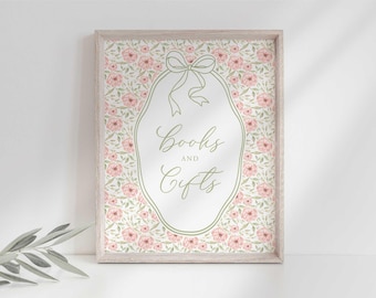 Pink Peony Baby Shower Books Gifts Sign Floral Decor Printable (Digital Download)
