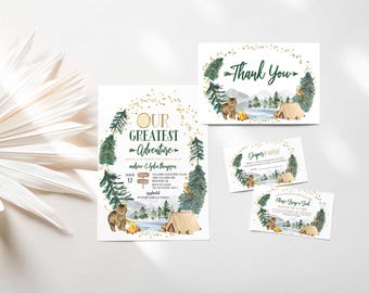 Conjunto de invitaciones para baby shower con temática de osos del bosque (descarga digital)