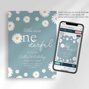 Graphic showing the invitation displayed on a smartphone, explaining that customers can edit it online in their web browser, then print and mail it or send it digitally via text or email.