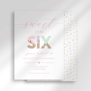 sweet to be six ice cream birthday invitation