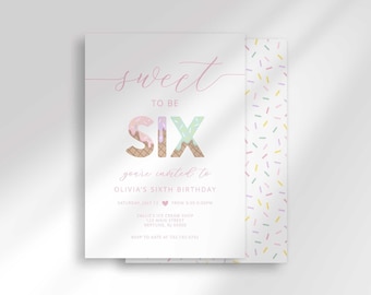 Sweet to be Six Eis-Geburtstags-Party Einladung 6.Feier Design (digitaler Download)