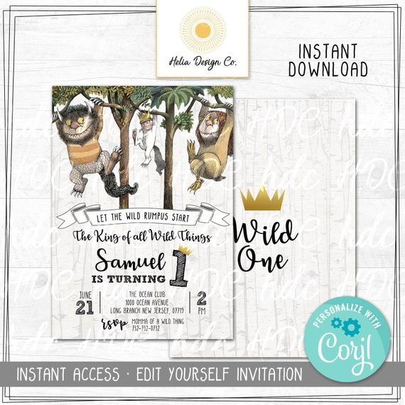NEW! Where The Wild Things Are Invitation | Edit Yourself | Digital Download | Printable Invitation | Edit in Corjl Il_570xn