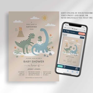 Digital dinosaur baby shower invitation