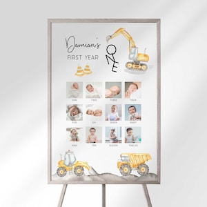 Construction Truck First Birthday Photo Milestone Board: Monthly Keepsake (Digital Download)