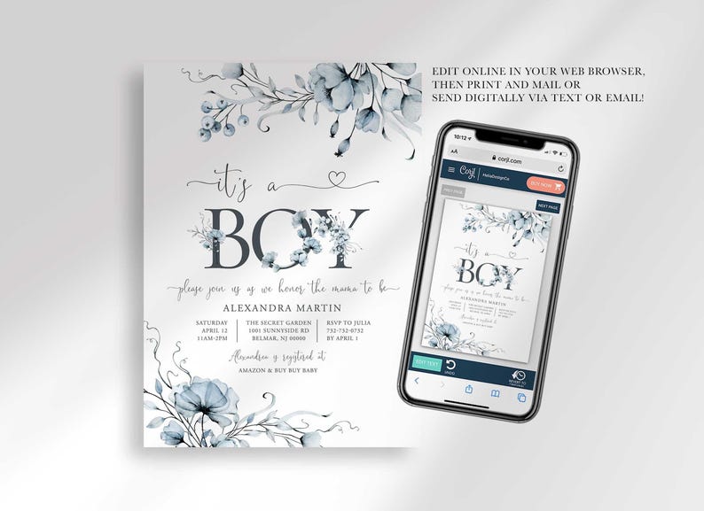 digital boy baby shower invitation