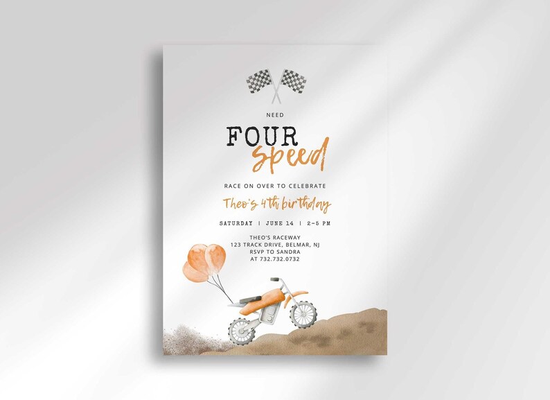dirt bike 4th birthday invitation