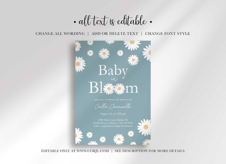 editable baby in bloom baby shower invitation template
