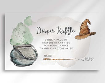 Magical Wizard Baby Shower Diaper Raffle Ticket Template Digital Invitation Insert Download (Digital Download)