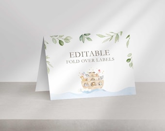 Editable Noah's Ark Food Labels, Baptism Birthday Baby Shower Table Cards (Digital Download)