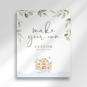 Unframed 8x10 digital sign featuring watercolor green leaves, a Noah's Ark illustration, and custom text.