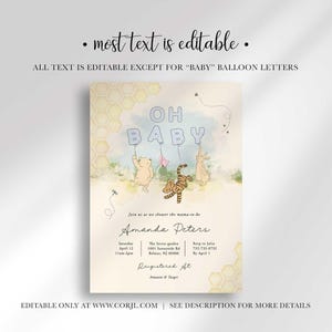 boy Winnie the Pooh baby shower invite