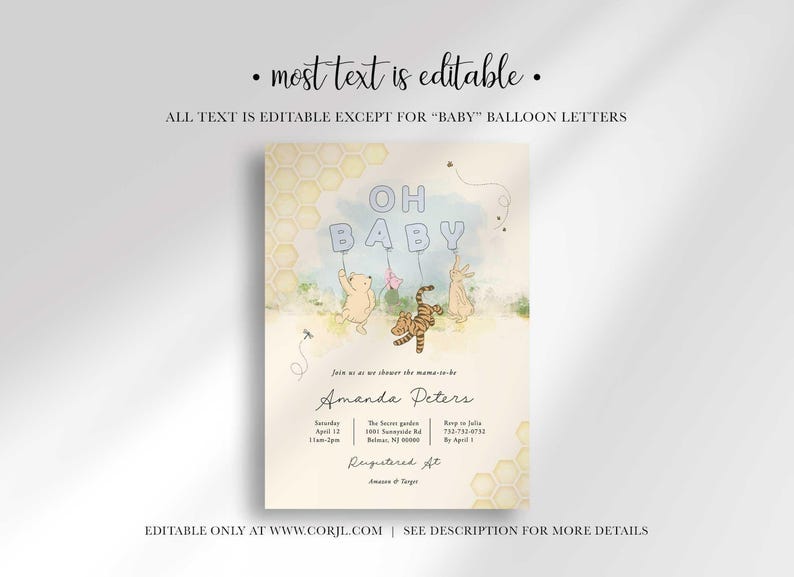 boy Winnie the Pooh baby shower invite