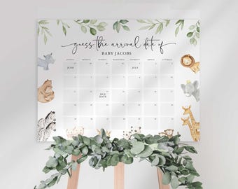 Noah's Ark Baby Shower Due Date Guessing Game Printable Animal-Themed Party Decor Sign (Digital Download)