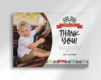 Retro Race Car Birthday Thank You Card Template (Digital Download)