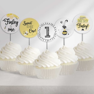 Editable Bumblebee Birthday Cupcake Toppers | Any Age |  Party Circles |  Printable