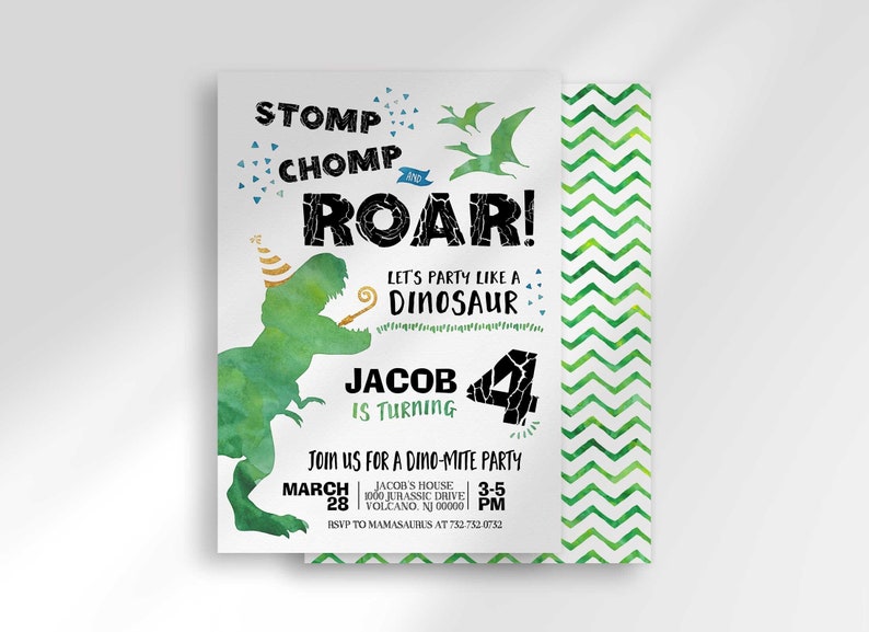 Editable Dinosaur Birthday Invitation Any Age Instant Digital Download Printable Invitation Add Up to 2 Names image 1