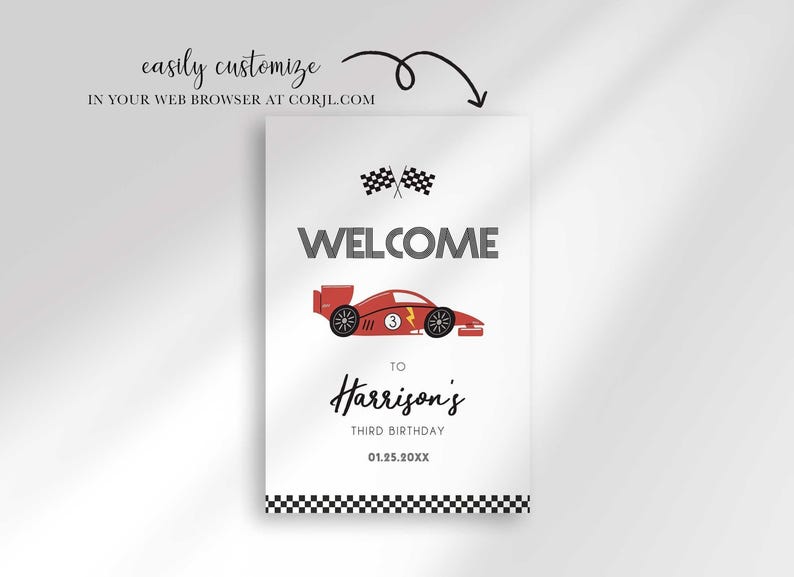 ready to print race car party sign