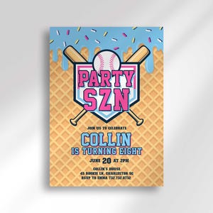 Baseball Drip Birthday Invitation Template: Blue Cotton Candy Party Szn