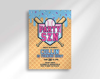 Baseball Drip Birthday Invitation Template: Blue Cotton Candy Party Szn