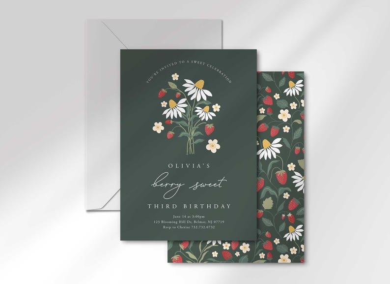 modern strawberry invitation