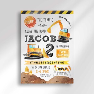 Construction Truck Birthday Invitation, Boy Caution Party Ahead (Digital Download)