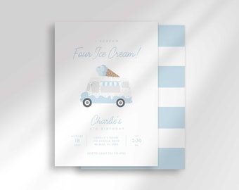 Invitación de cumpleaños de helado para el cuarto año, camión de dulces