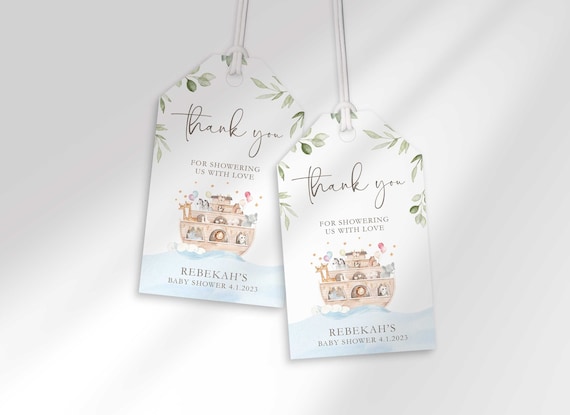 Editable Noah's Ark Thank You Tags to Edit at Corjl.com | Party Favor ...