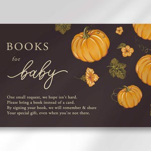 Little Pumpkin on the Way Libri per Baby Baby Shower Invito Inserto, Porta un libro Scheda Baby Shower autunnale, Download immediato
