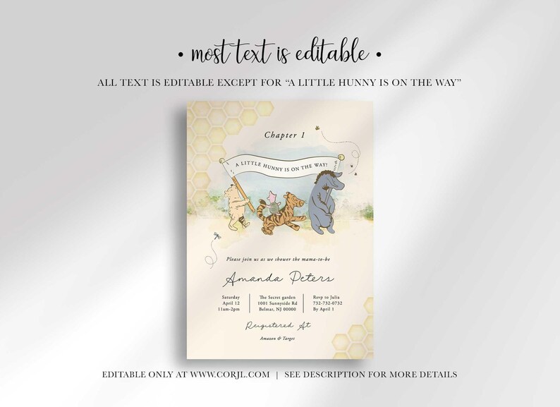editable Winnie the Pooh baby shower invitation