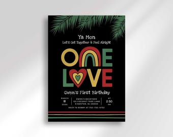 Erster Geburtstag, Reggae-Thema, One Love, Einladungsvorlage für jamaikanische Party (digitaler Download)