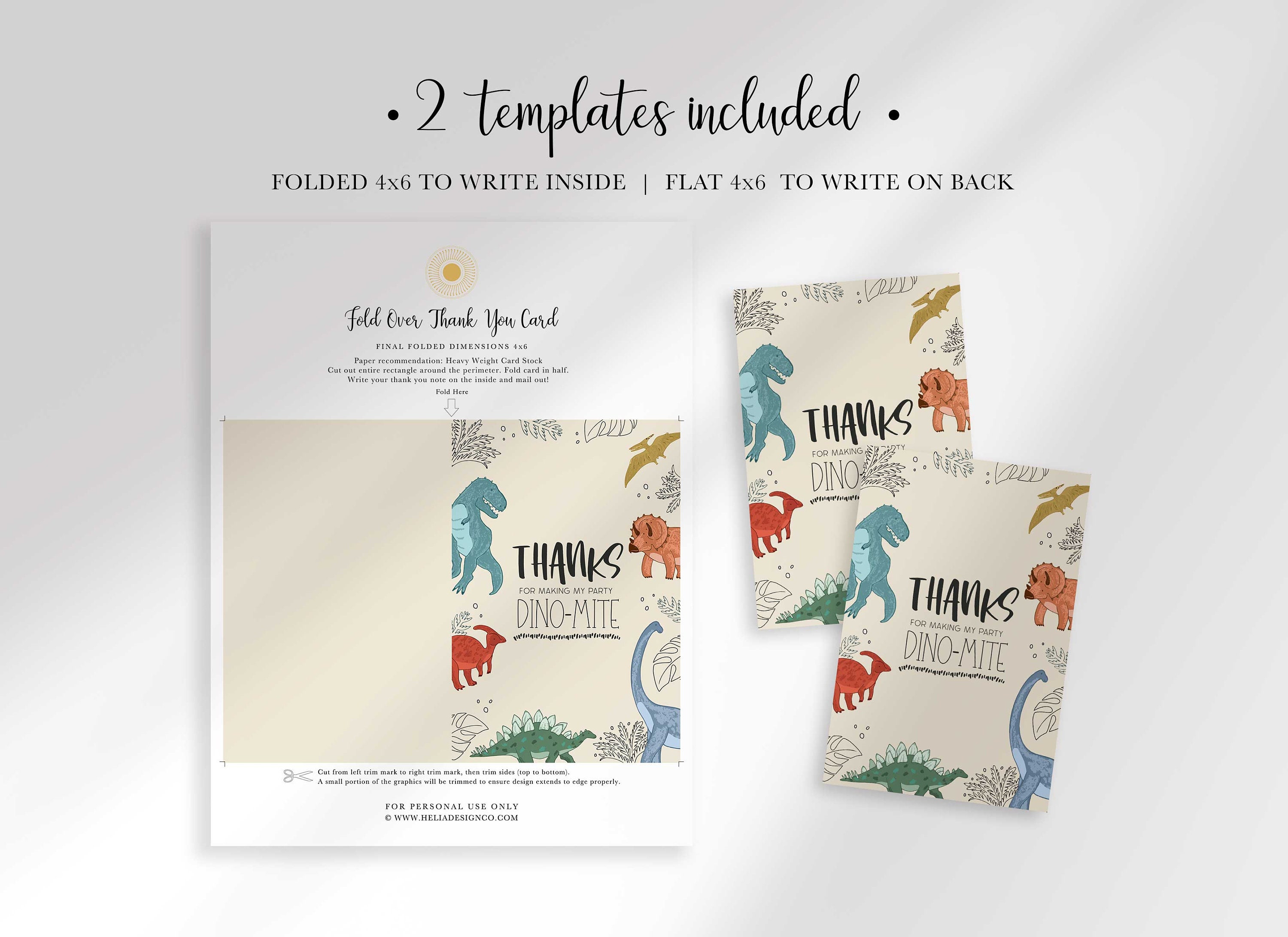 手書きサンキューカード サンクスカード 40枚 カラフルな恐竜 No.TC012