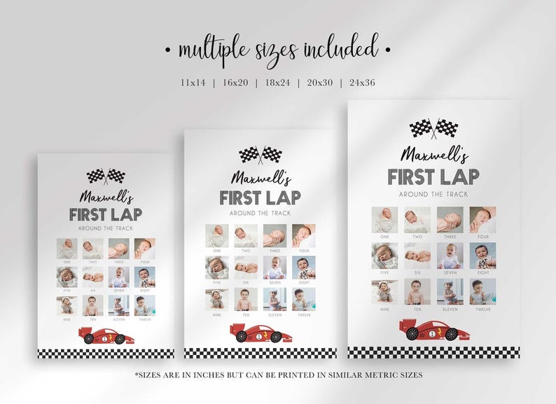 race car birthday stats poster