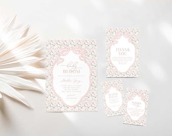 Baby In Bloom Invitation Bundle: Dainty Floral Bow (Digital Download)