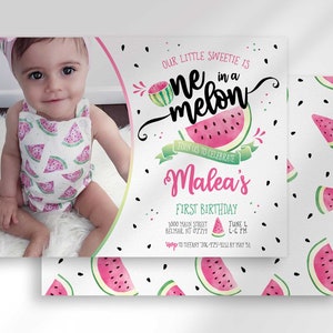 Süße rosa Wassermelone Geburtstagseinladung, rosa ein in einer Melone ersten Geburtstag einladen, Sofort Download