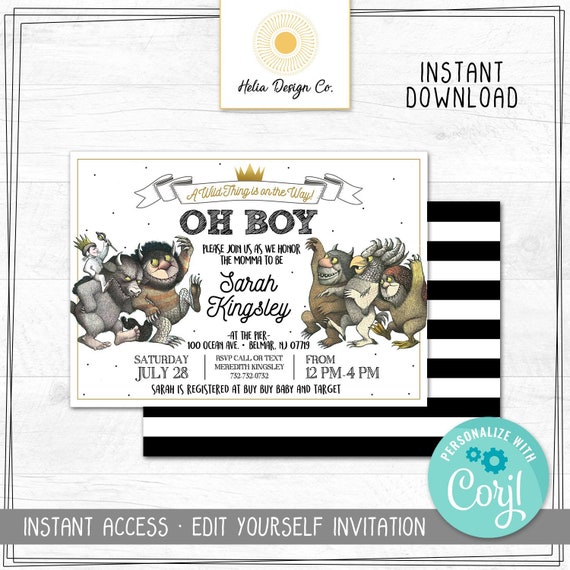 NEW! Edit Yourself Where The Wild Things Are Baby Shower Invitation | Corjl Compatible | Instant Download Il_570xn