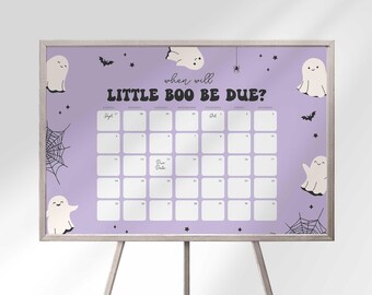ハロウィンベビーシャワーゲーム、おばけ出産予定日カレンダー 11x14、16x20、18x24 Jpg/Pdf (デジタルダウンロード)