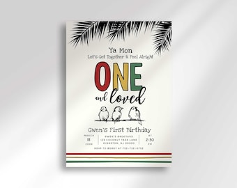 Reggae-Themed One and Loved First Birthday Invitation Three Little Birds Island Party