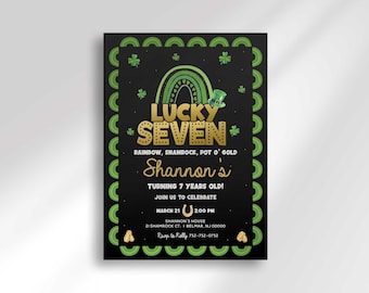 Lucky Seven-Geburtstagseinladung, bearbeitbares St. Patricks-Thema Digital 7 (Digitaler Download)