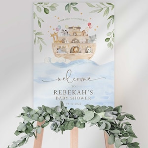 Arche Noah Babyparty Willkommensschild-Vorlage zum Selbstbearbeiten auf Corjl.com Noah Baby Shower Sofortdownload