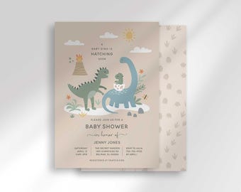 Little Dino Hatching Soon Baby Shower Invitation, Jurassic Dinosaur Party Invite