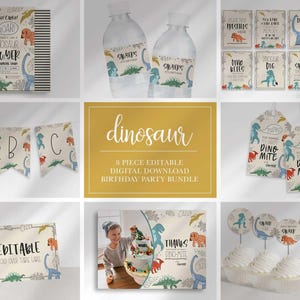 Dinosaur Birthday Invitation Bundle, Jurassic Party Pack (Digital Download)