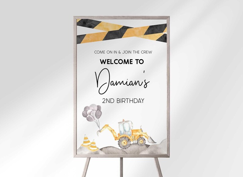 construction birthday welcome sign