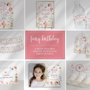 Whimsical Fairy Birthday Invitation, Fairy Birthday Party Bundle, Fairytale Party Decor, Thank You Fairy Much, Instant Download