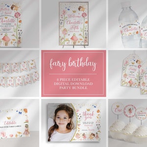 Editable Fairy Princess Birthday Invitation Bundle for Any Age | Edit Yourself then Print or Text | Instant Download | Pink Fairy