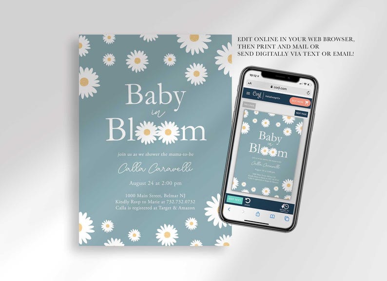 digital baby in bloom invitation