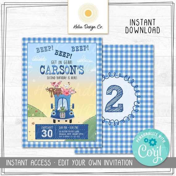 Edit Yourself Blue Truck Birthday Invitation | Truck Invitation | Digital Download | Printable Invitation | Any Age Il_570xn