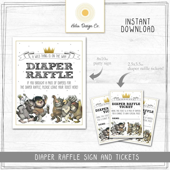 Diaper Raffle Tickets and Sign | Where the Wild Things Are | Baby Shower | Instant Digital Download | Printable DIY Il_570xn