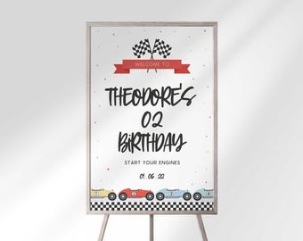 Editable Race Car Birthday Welcome Sign Template (Digital Download)